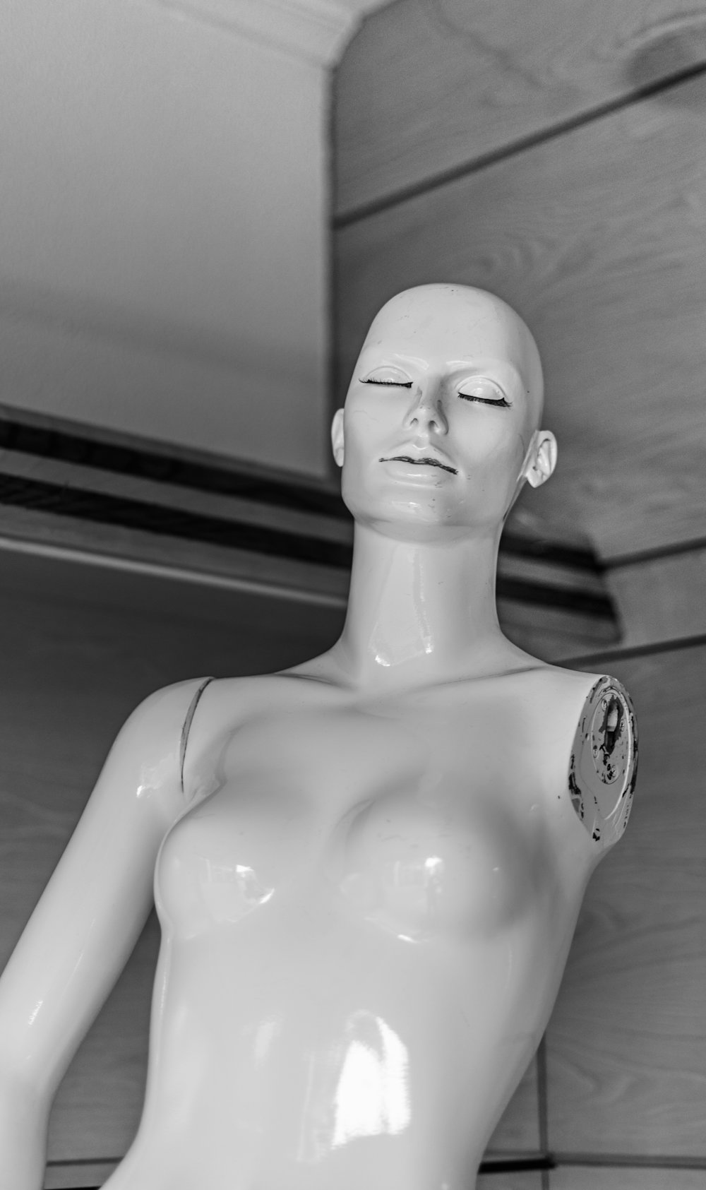 Maniquí en la vitrina del taller